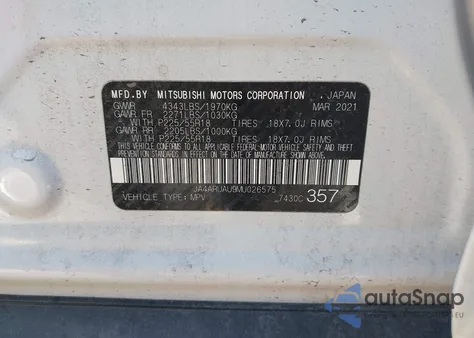 2021 Mitsubishi Outlander Sport 2.0 Be Awc/2.0 Es Awc/2.0 Le Awc/2.0 Se Awc из США, поврежденный, VIN JA4ARUAU9MU026575